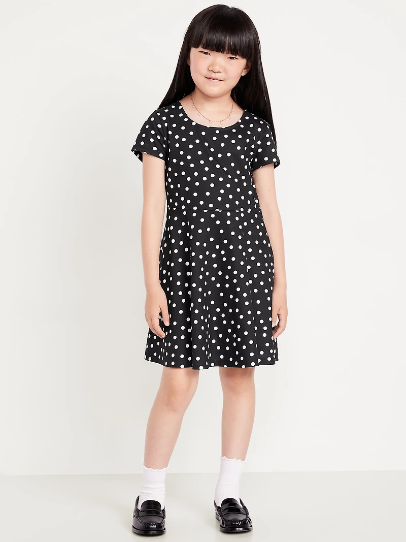 Printed Short-Sleeve Fit and Flare Dress for Girls