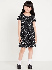 Printed Short-Sleeve Fit and Flare Dress for Girls