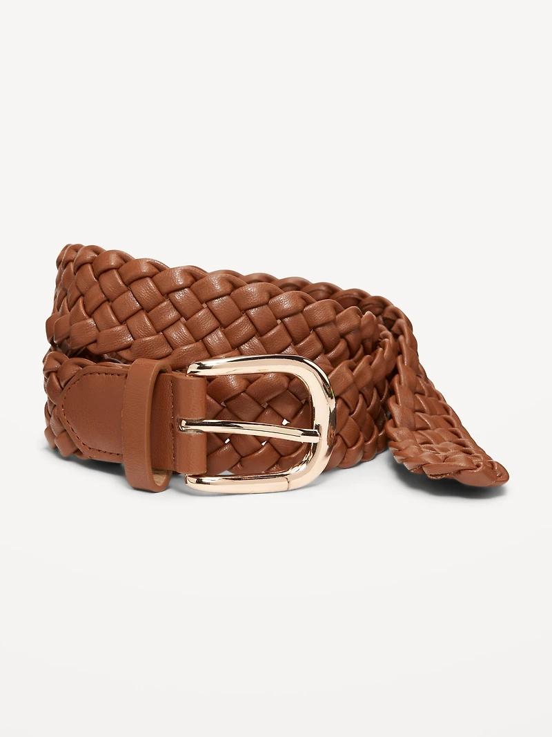 Braided Faux-Leather Belt for Women