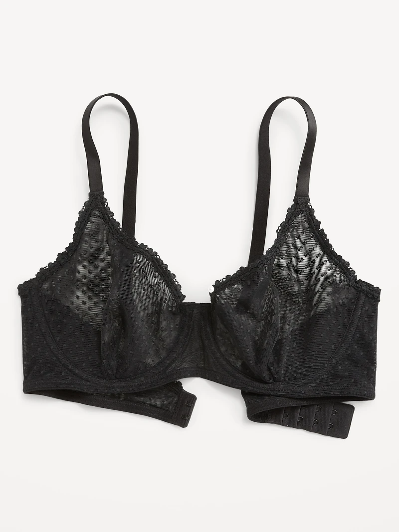 Lace-Trim Mesh-Dot Balconette Bra