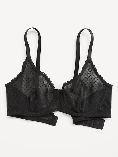 Lace-Trim Mesh-Dot Balconette Bra