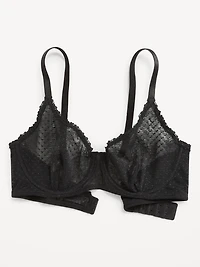 Lace-Trim Mesh-Dot Balconette Bra