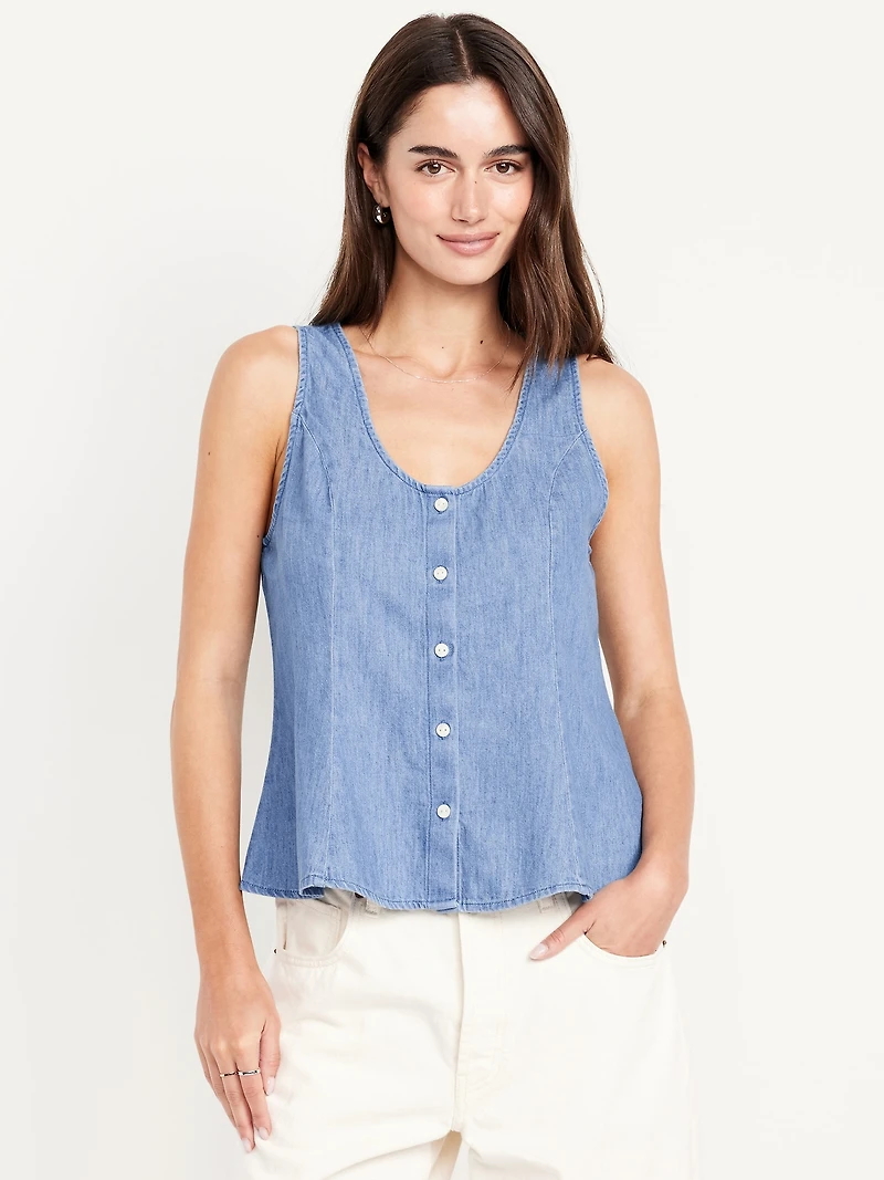 Button-Down Denim Swing Top