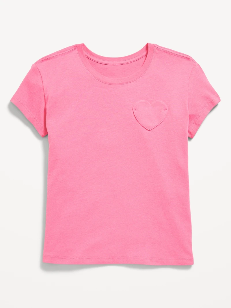 Softest Short-Sleeve Heart-Pocket T-Shirt for Girls