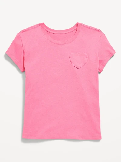 Softest Short-Sleeve Heart-Pocket T-Shirt for Girls