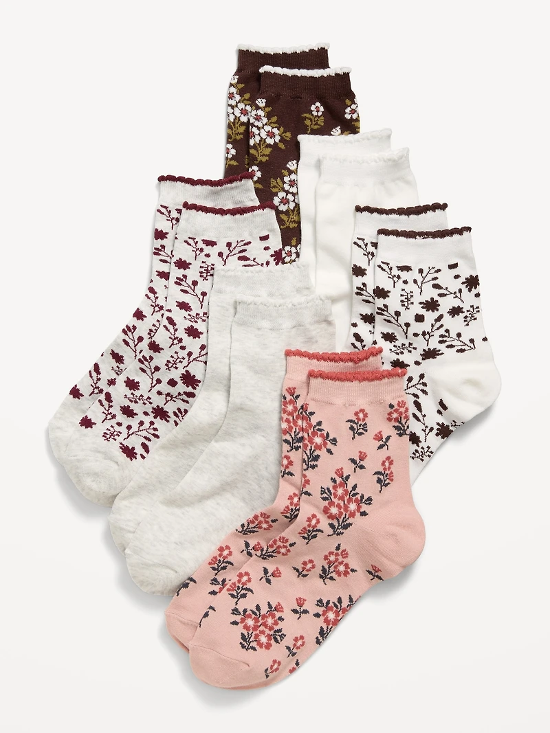 Novelty Quarter Crew Socks 6-Pack for Women