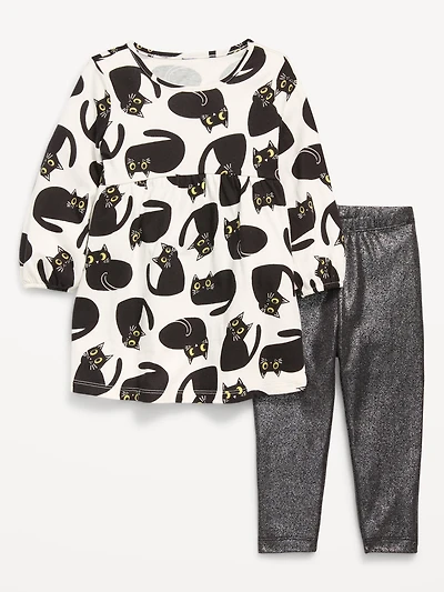 Long-Sleeve Dress and Leggings Set for Toddler Girls