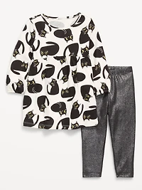 Long-Sleeve Dress and Leggings Set for Toddler Girls