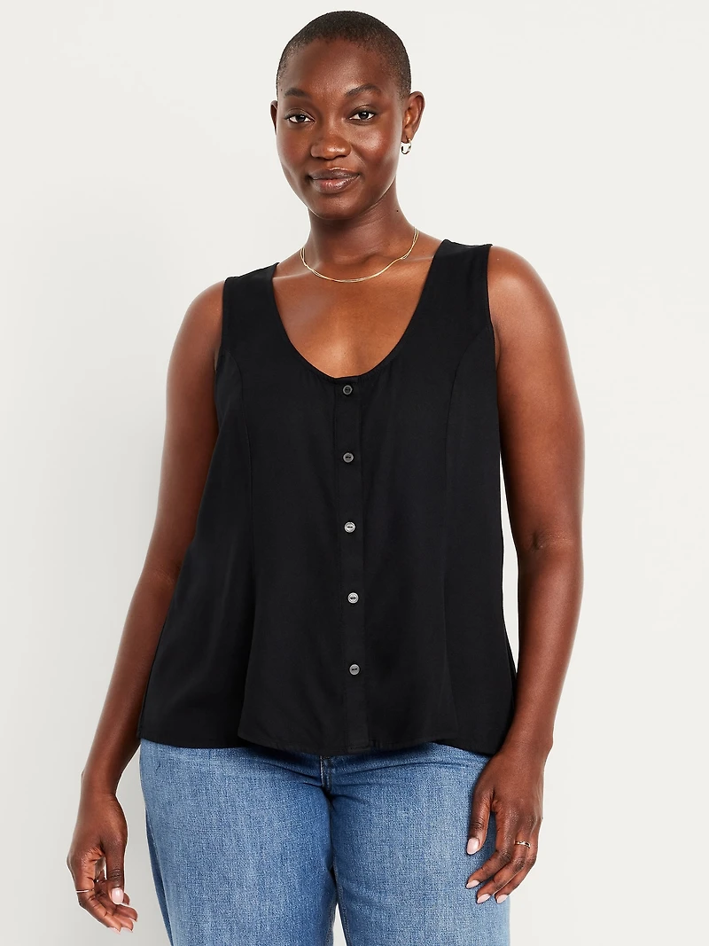 Button-Down Crepe Swing Top