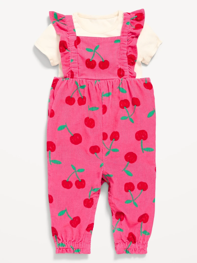 Short-Sleeve Ribbed T-Shirt and Corduroy Jumpsuit Set for Baby