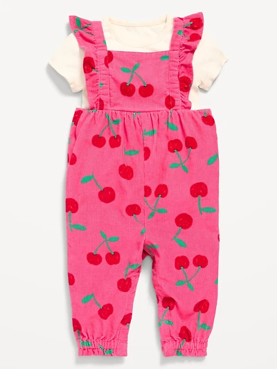 Short-Sleeve Ribbed T-Shirt and Corduroy Jumpsuit Set for Baby