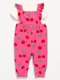 Short-Sleeve Ribbed T-Shirt and Corduroy Jumpsuit Set for Baby