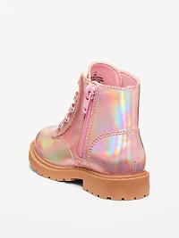 Shiny Faux-Leather Side-Zip Combat Boots for Toddler Girls