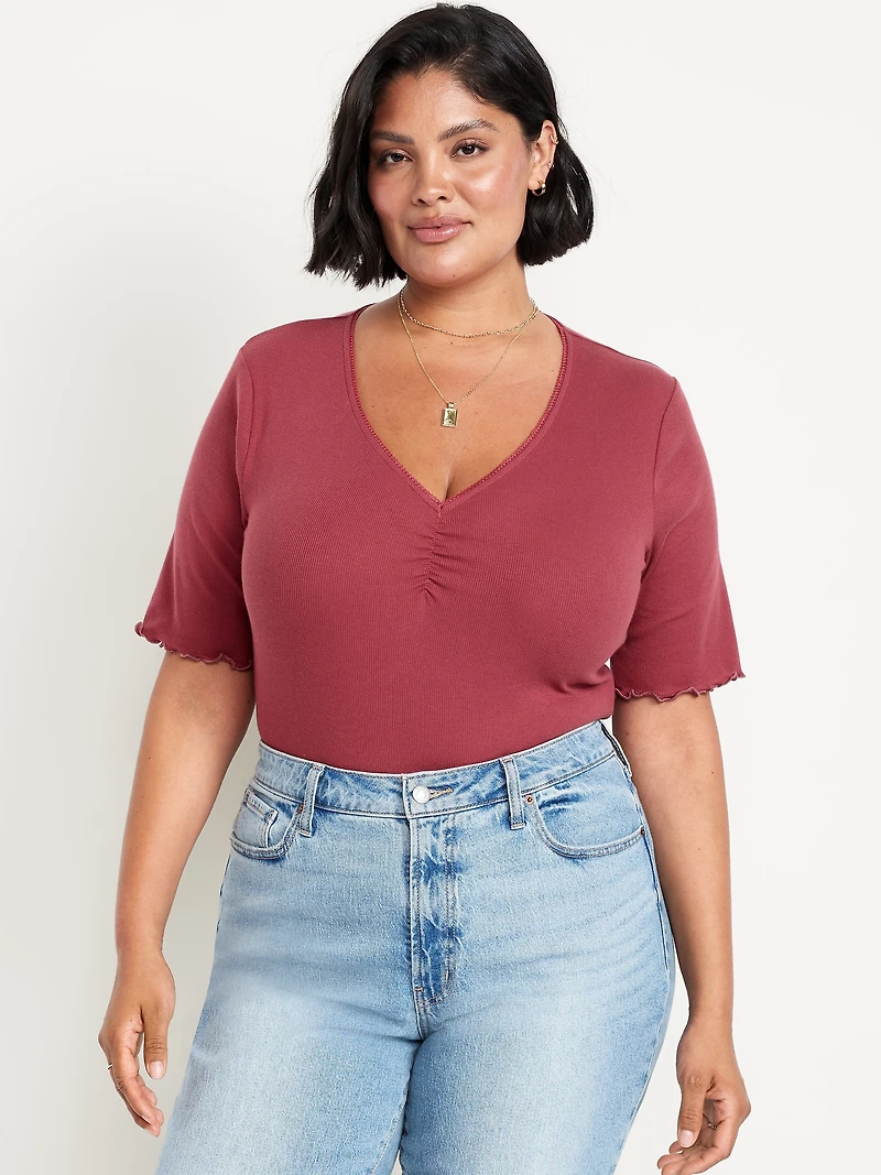 Ruffle-Trim Ribbed Top