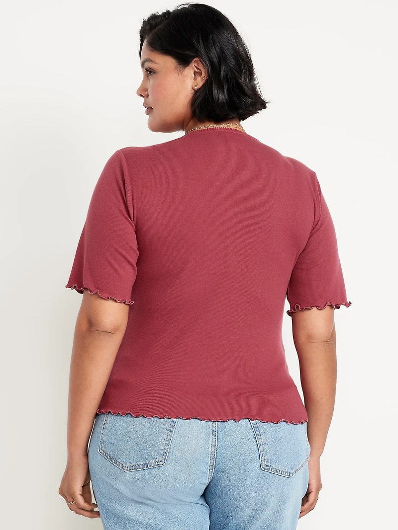 Ruffle-Trim Ribbed Top