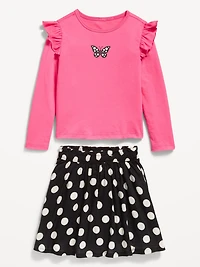 Long-Sleeve Ruffle T-Shirt and Skirt Set for Toddler Girls
