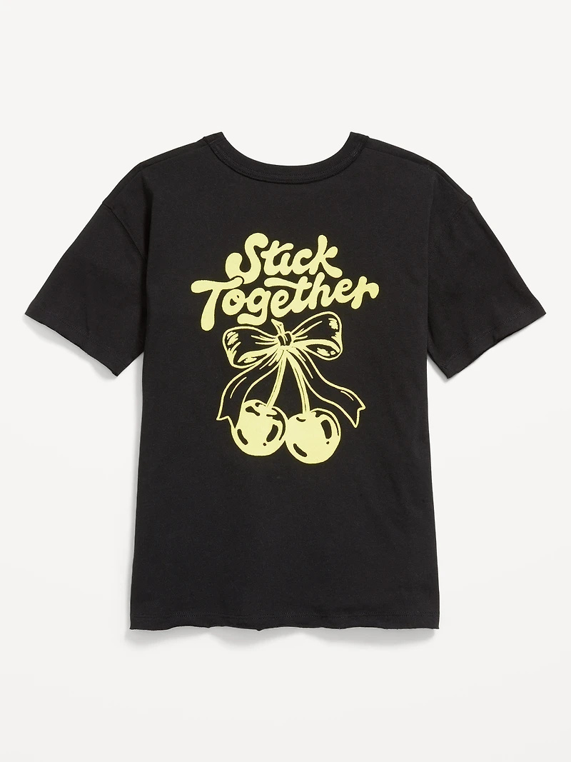 Oversized Short-Sleeve Graphic Raw-Edge T-Shirt for Girls
