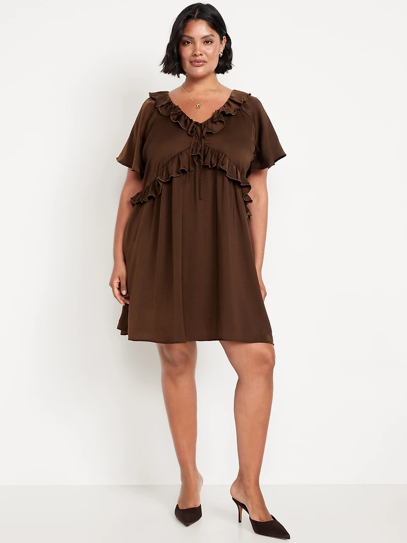 Satin Ruffle Mini Dress