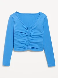 Fitted Long-Sleeve Ruched Top for Girls