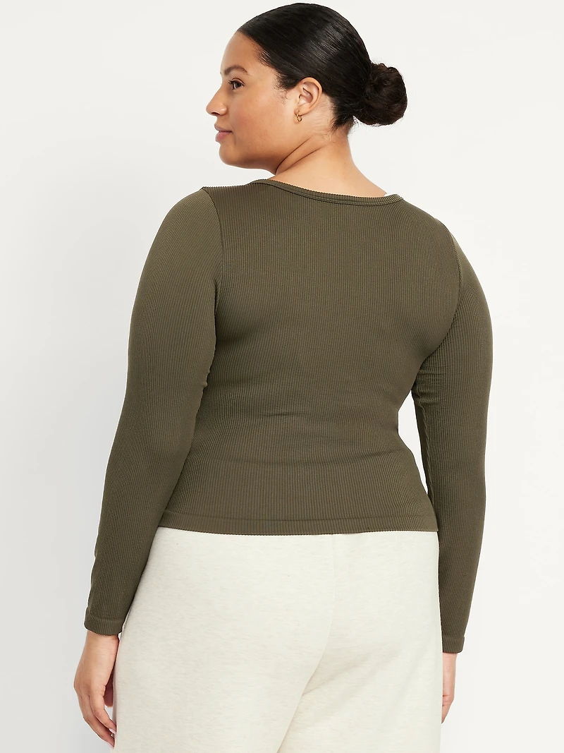 Exhale Seamless Cropped Henley Top