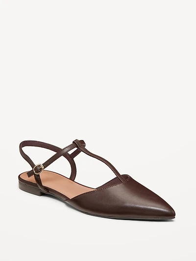 Faux-Leather Mary Jane T-Strap Flats for Women