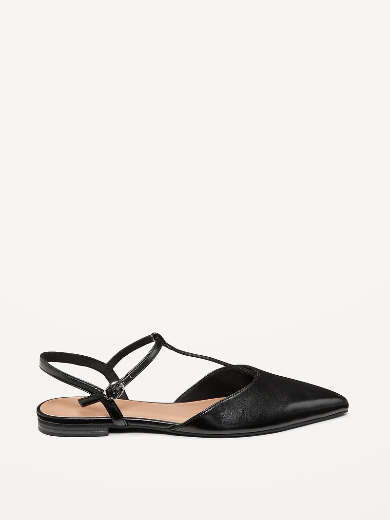 Faux-Leather Mary Jane T-Strap Flats for Women