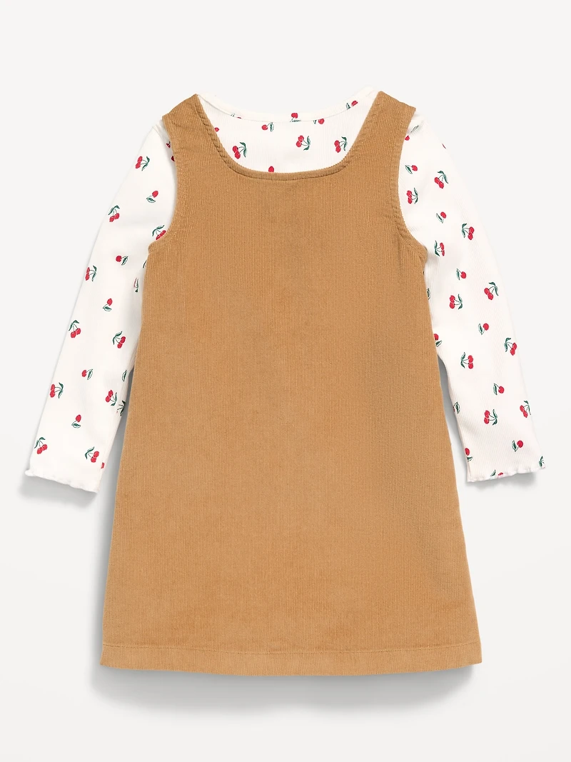 Long-Sleeve T-Shirt and Corduroy Dress Set for Toddler Girls