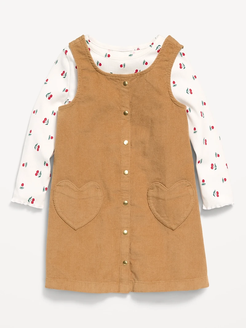 Long-Sleeve T-Shirt and Corduroy Dress Set for Toddler Girls