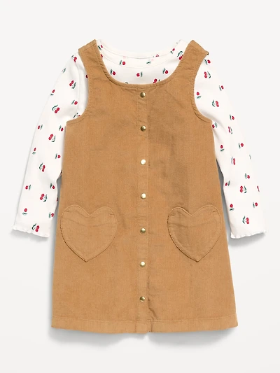 Long-Sleeve T-Shirt and Corduroy Dress Set for Toddler Girls