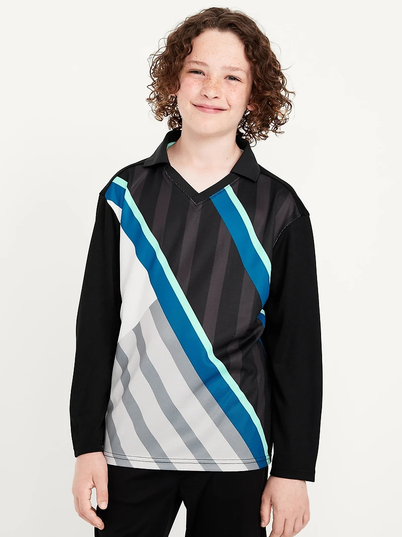 Oversized Long-Sleeve Collared Soccer Top for Boys