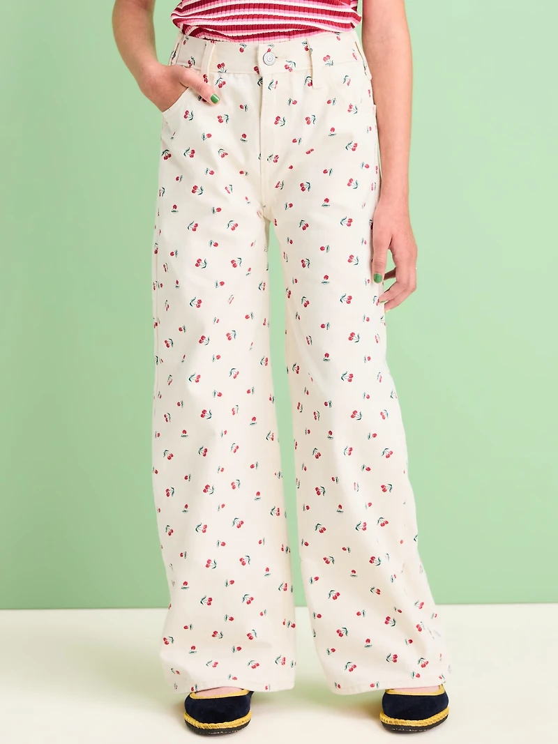 Printed High-Waisted Baggy Wide-Leg Jeans for Girls