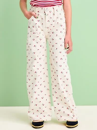 Printed High-Waisted Baggy Wide-Leg Jeans for Girls