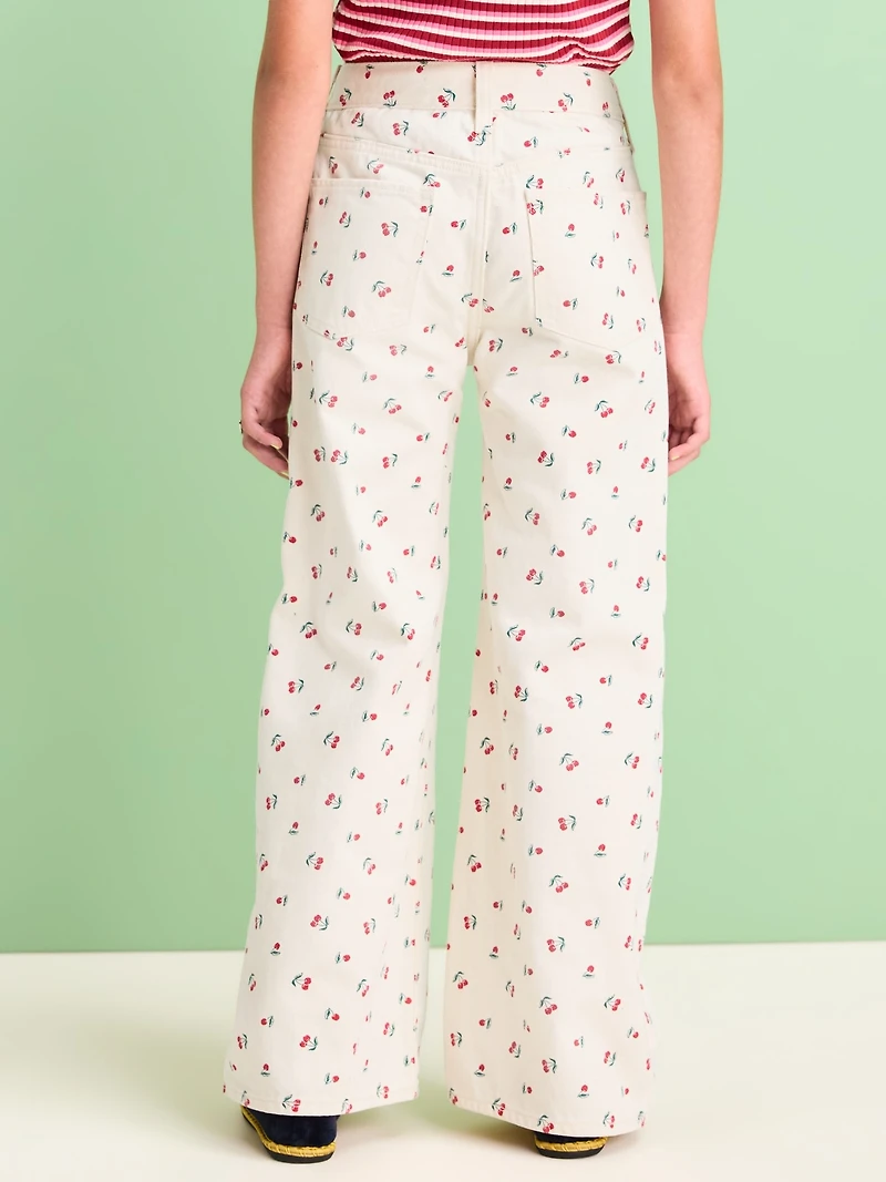Printed High-Waisted Baggy Wide-Leg Jeans for Girls
