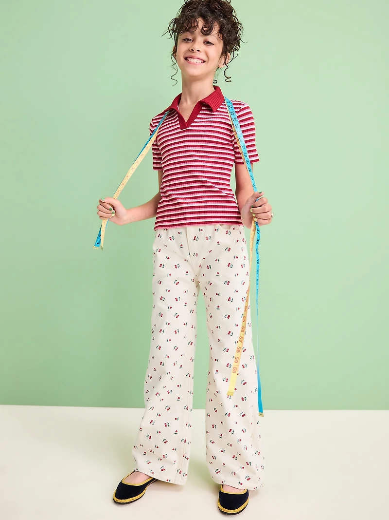 Printed High-Waisted Baggy Wide-Leg Jeans for Girls