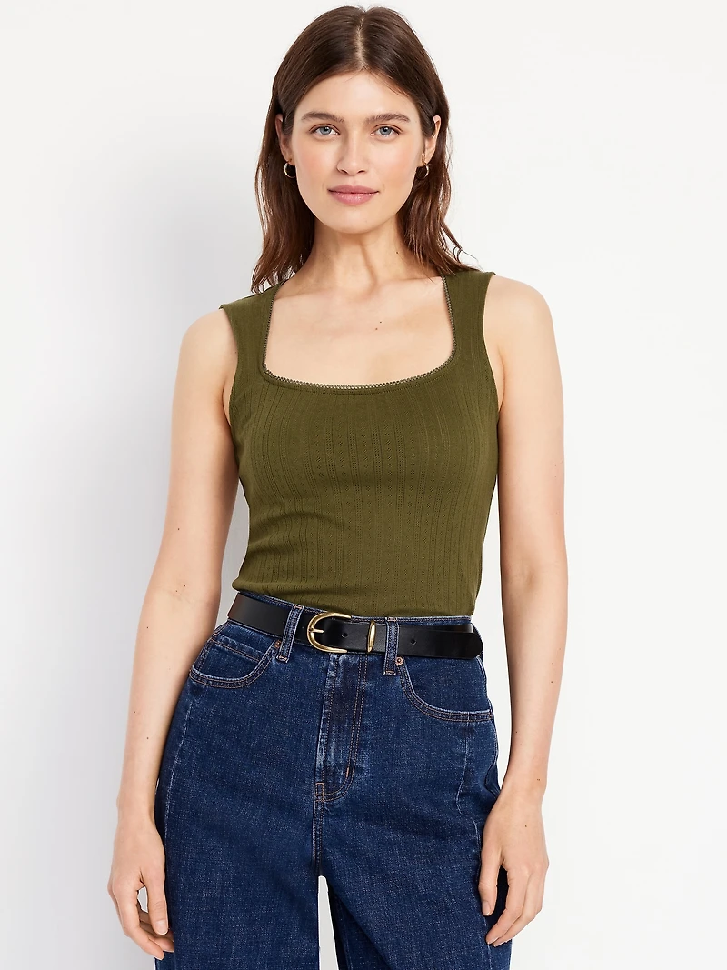 Trapeze-Neck Pointelle Top