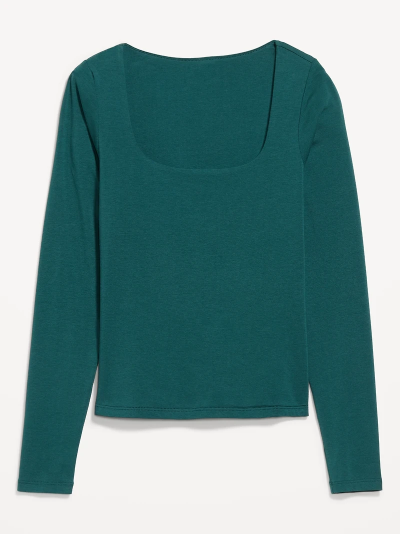 Fitted Double-Layer Scoop-Neck Top