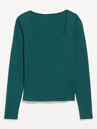 Fitted Double-Layer Scoop-Neck Top