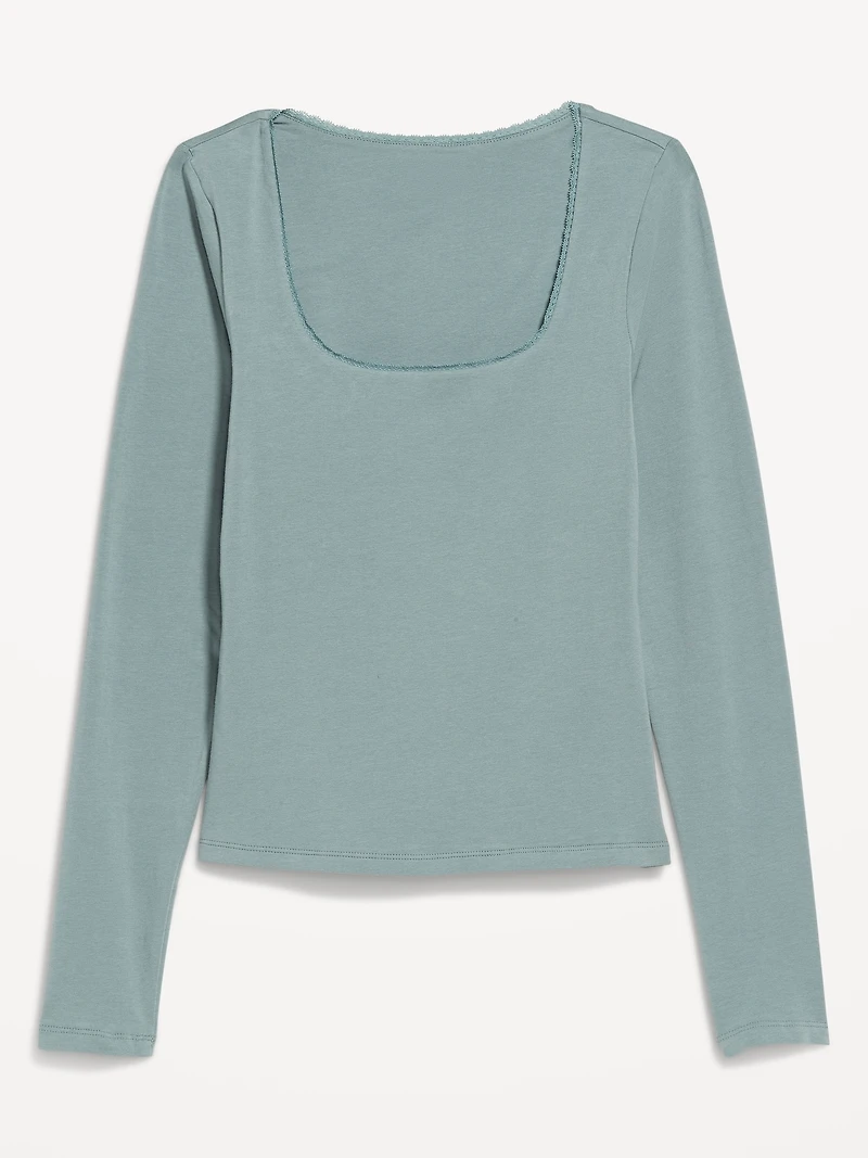 Fitted Double-Layer Scoop-Neck Top