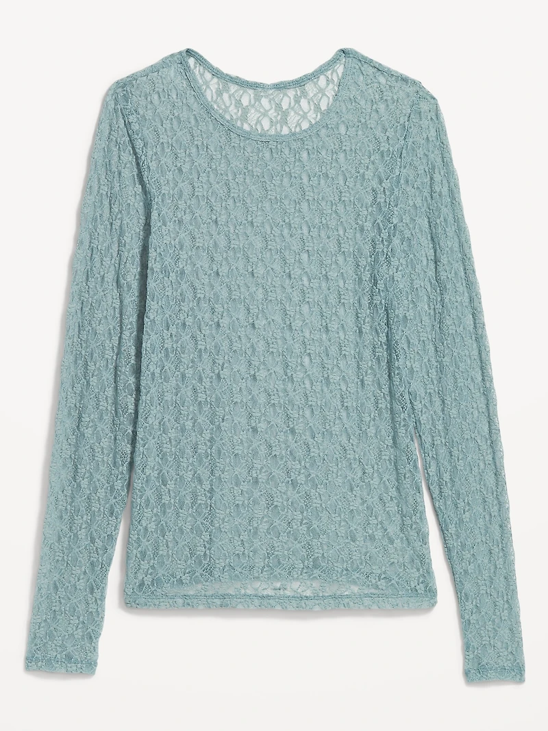 Long-Sleeve Lace Crew-Neck Top