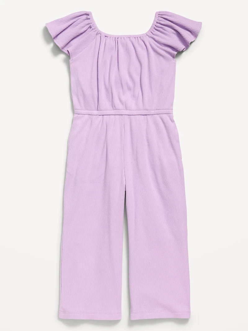 Flutter-Sleeve Ribbed Jumpsuit for Toddler Girls