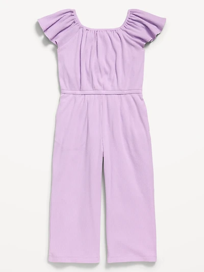 Flutter-Sleeve Ribbed Jumpsuit for Toddler Girls