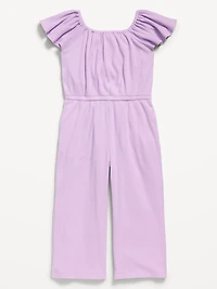 Flutter-Sleeve Ribbed Jumpsuit for Toddler Girls