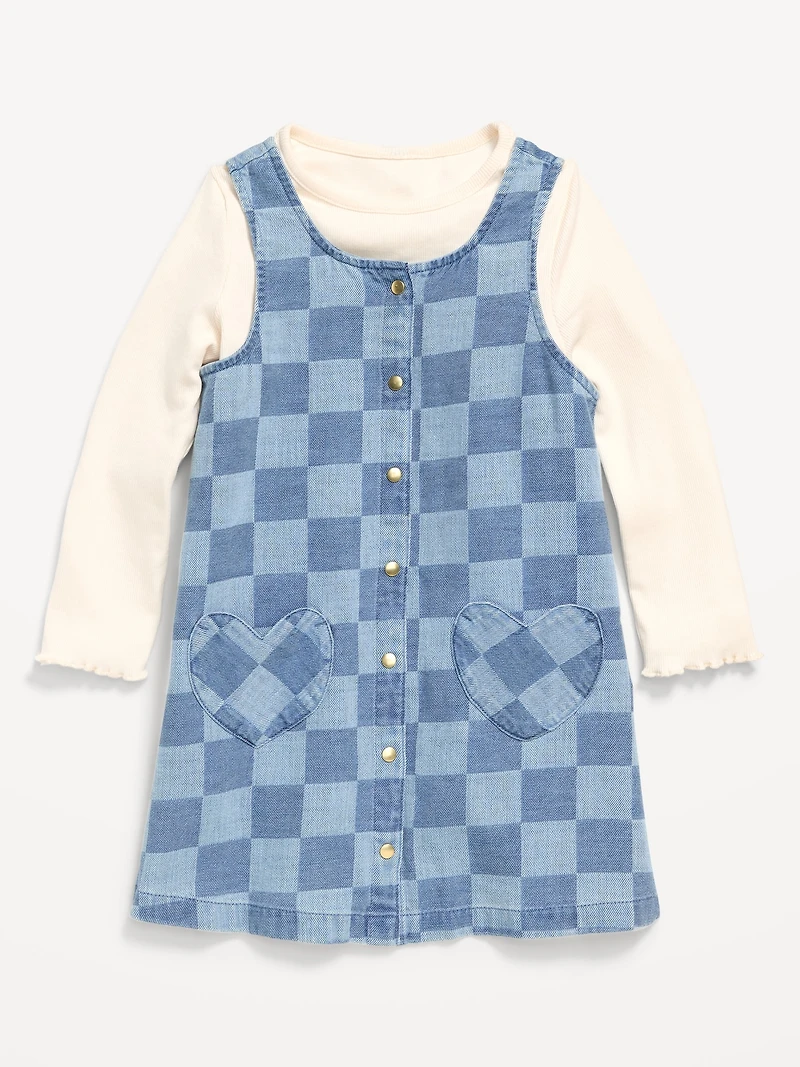 Long-Sleeve Ribbed T-Shirt and Dress Set for Toddler Girls
