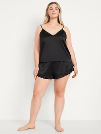 Lace-Trim Satin Pajama Short Set