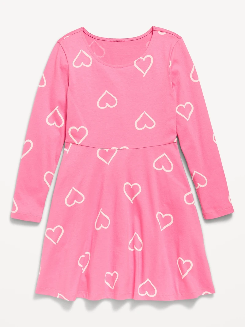 Printed Long-Sleeve Fit and Flare Dress for Girls