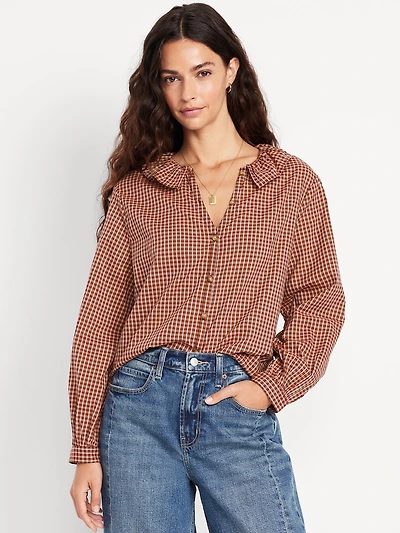 Button-Down Plaid Ruffle Shirt