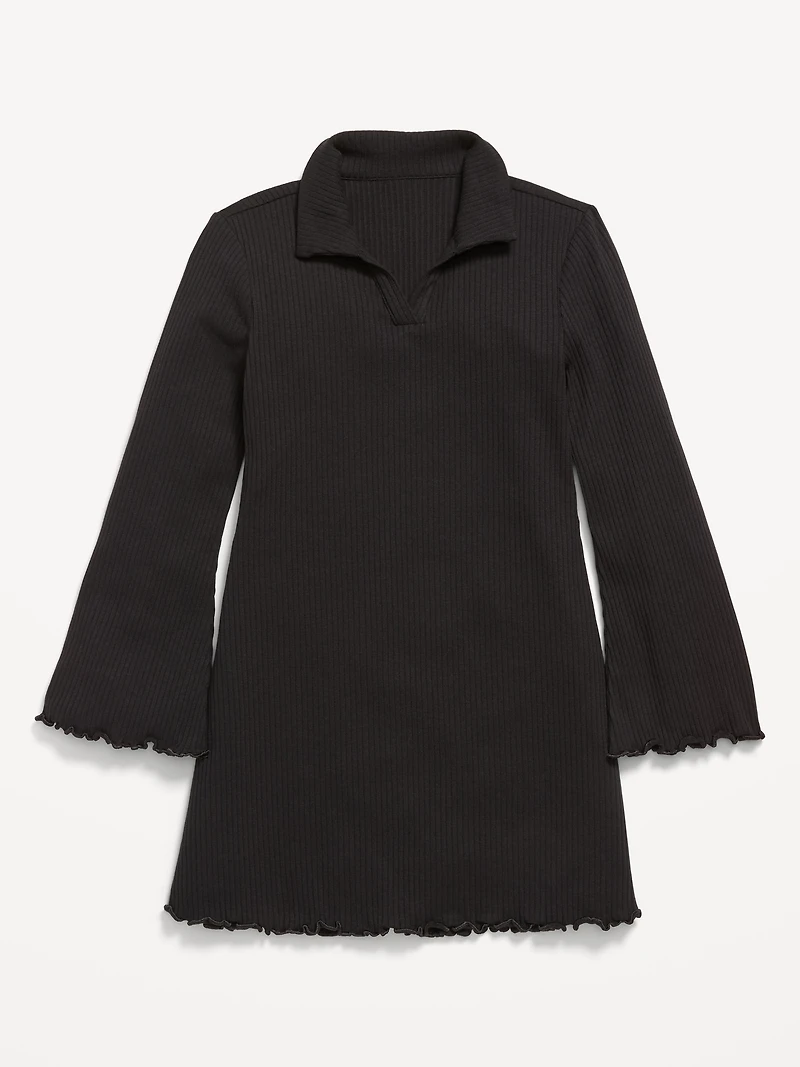 Long-Sleeve Fit and Flare Ribbed Polo Dress for Girls