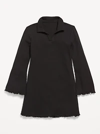 Long-Sleeve Fit and Flare Ribbed Polo Dress for Girls