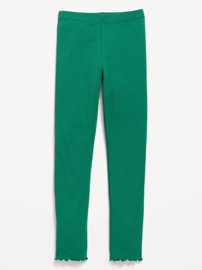 High-Waisted Lettuce Edge Rib-Knit Leggings for Girls