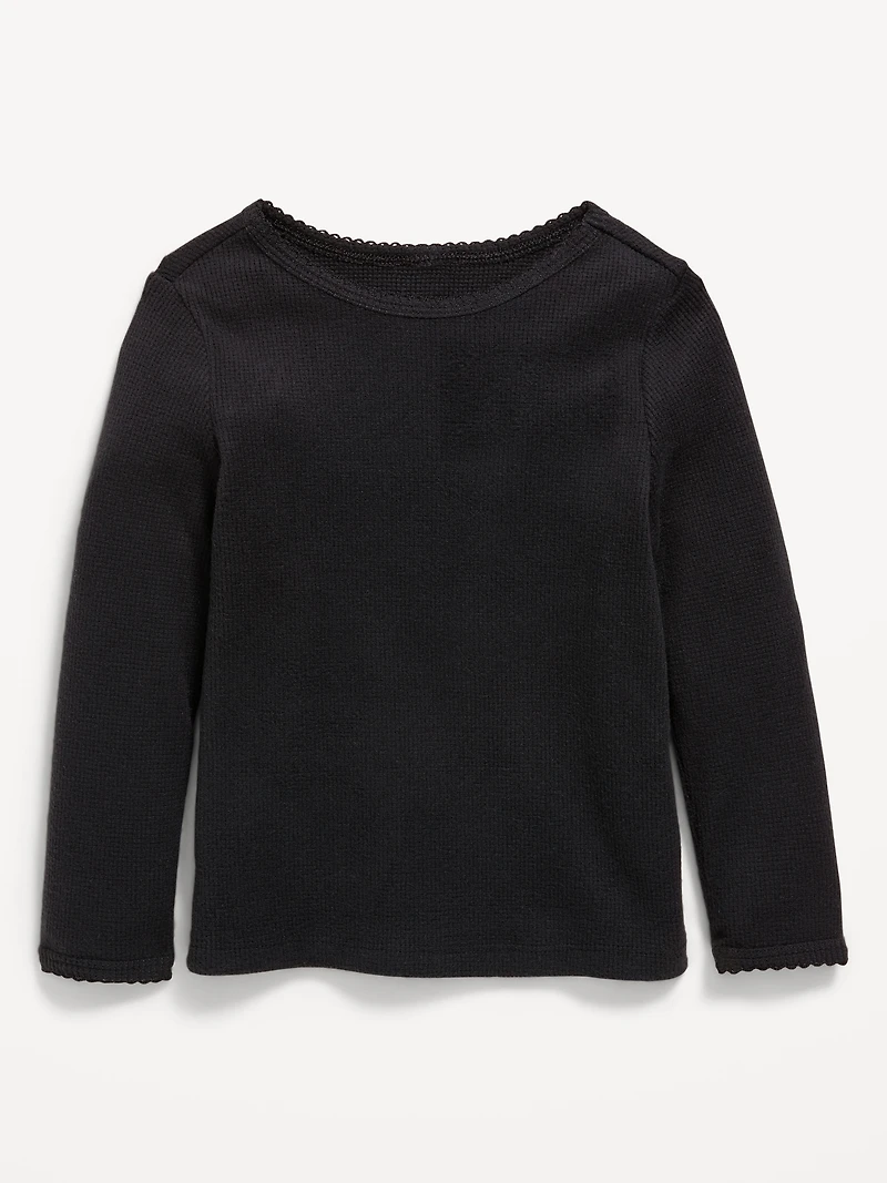 Cozy Long-Sleeve Waffle-Knit T-Shirt for Toddler Girls